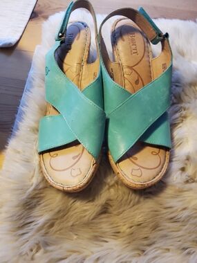 Born Turquoise Leather Crisscross Slingback Sandals Size 9 VGUC